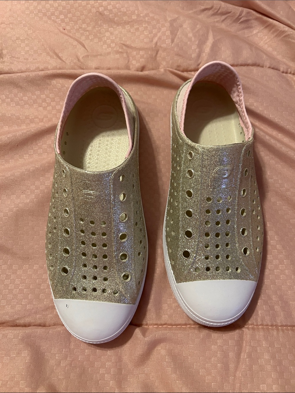 Skechers Kids Glitter Slip-On Water Shoes - Gold with Pink Trim